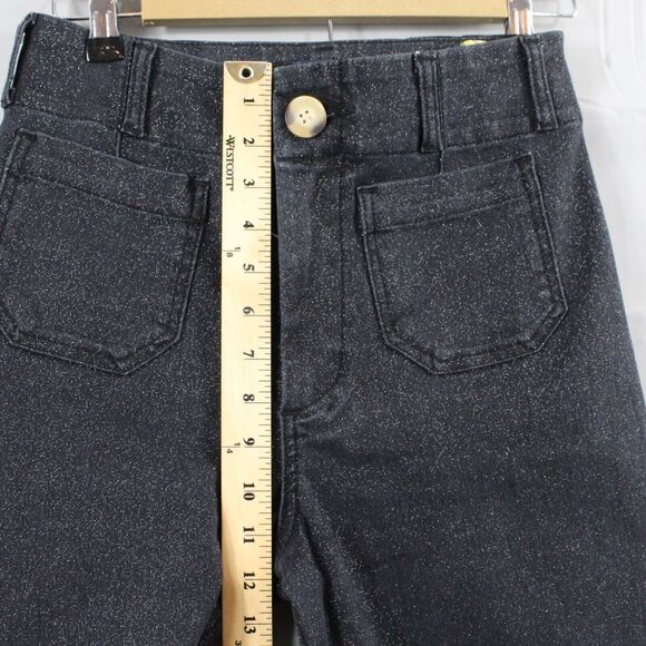 Maeve Jeans Womens 25 The Colette Sparkle Denim Cropped Wide Leg Black Pockets - Picture 12 of 16